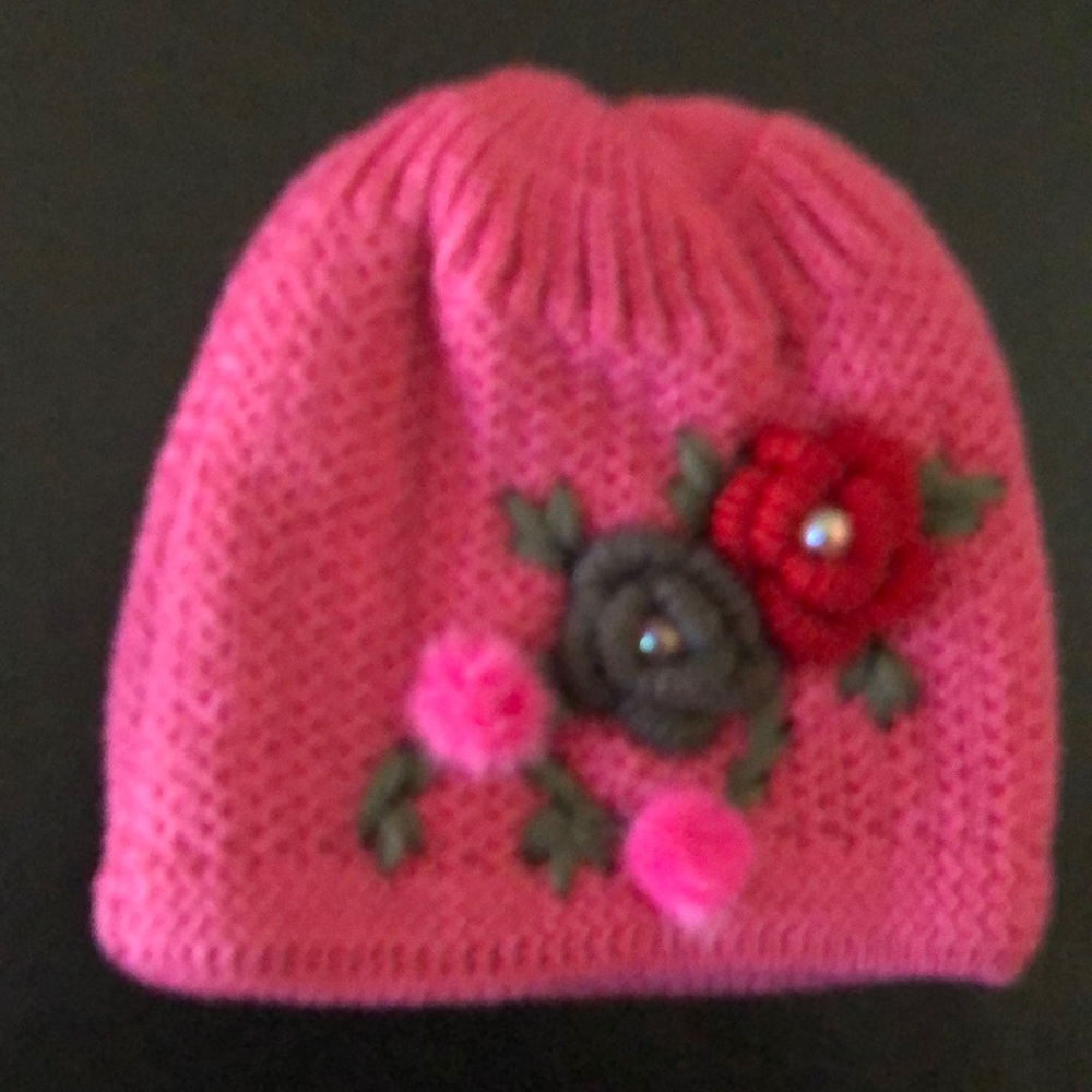 Pink w Embroidered Adult Winter Hat.